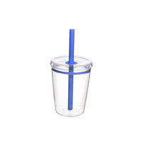 Gobelet à paille Tritan monocouche sans BPA de 12 oz, couleur macaron, couvercle transparent avec paille, gobelets en plastique