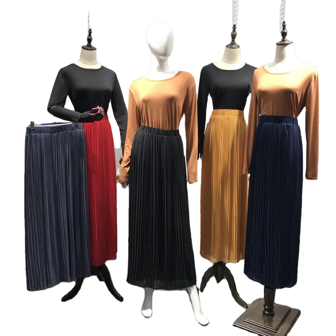 도매 2021 패션 abaya 이슬람 의류 드레스 여성 쉬폰 saree 스커트 pleated 긴 드레스 스커트 사용자 정의 로고