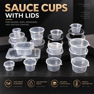 Gobelets à sauce jetables en <span class=keywords><strong>plastique</strong></span> transparent de 2 oz avec couvercles hermétiques pour condiments et plats à emporter - Product Image 1