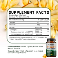 Gélules d'huile de poisson Oméga-3 triple concentration 3600mg, sans OGM, certifiées Halal, marque privée OEM, supplément EPA DHA, 120 unités pour adultes