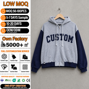 Sweat-shirt à capuche gris surdimensionné pour homme avec fermeture éclair, manches raglan, blocs de couleur et lettres brodées - Product Image 1