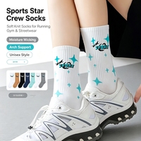Nouvelles chaussettes mi-mollet unisexes respirantes en tricot pour le printemps, polyvalentes toutes saisons, style Instagram avec étoiles et lettres