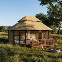 Tente de glamping de luxe avec membrane tensile en PVDF 1050g et mur en verre à rupture de pont thermique, idéale pour hôtels, éco-resorts et séjours en montagne.