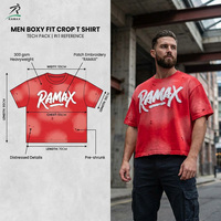 T-shirt Homme 300 GSM Grammage Lourd Vintage Délavé à l'Acide Effet Vieilli Coupe Boxy Déchiré Streetwear Broderie Patch Fournisseur Personnalisé