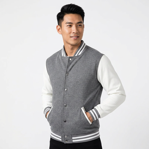 Blouson universitaire en toile gris et blanc pour homme, col mandarin, fermeture boutonnée, décontracté, pour l'hiver, séchage rapide, respirant, haute qualité - Product Image 3
