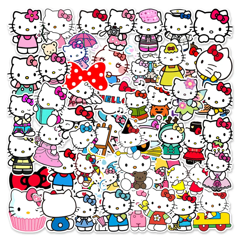 ZY1329C 50Pcs Cute Hello Kittyi Cat Stickers Waterproof Decorate Notebook Skateboard Bicycle Luggage For Teen Kid Toys Decal