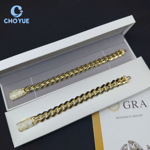 Pulsera de Eslabones Cubanos de Plata de Ley 925 con Diamantes de Moissanita VVS de 10 mm, Estilo Iced Out, Joyería Hip Hop, Pulsera de Eslabones Cubanos Lisos - Product Image 1