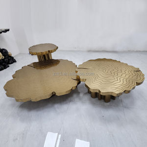 Tavolo da caffè moderno di lusso in ottone dorato <span class=keywords><strong>con</strong></span> superficie in acciaio inox tavolo centrale <span class=keywords><strong>con</strong></span> anelli di legno Design per Villa mobili per la casa - Product Image 3