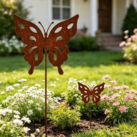 Lot de 2 silhouettes de papillons en fer rouillé, décorations de jardin en métal, art de jardin, décoration extérieure