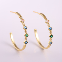 Étincelant véritable blanc amour coeur coupe véritable zircon cubique en forme de C grand cercle rond boucles d'oreilles pour femmes bijoux plaqués or