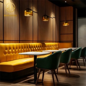 Ensemble de meubles de salon de café, restaurant, banquette, chaise et table en pierre frittée carrée moderne pour cafétéria - Product Image 1