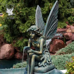 La ragazza fata del fiore del giardino presenta la scultura all'aperto della fontana di acqua delle coperture della ragazza fata del bronzo adorabile - Product Image 1