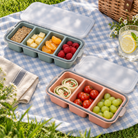 Boîte de rangement alimentaire en silicone multi-compartiments avec couvercle, 2 à 6 sections, réutilisable, pour fruits et collations