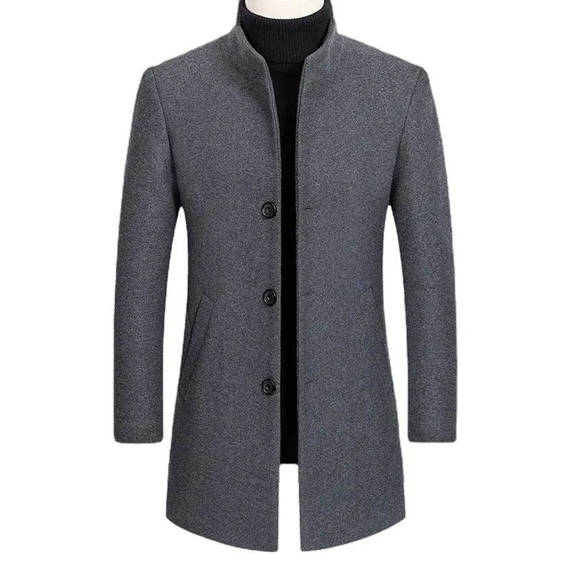 Custom Mens Winter Coat Plus Velvet Warm Jacket Black Gray Business Casual Turn Down Collar Woolen Coat