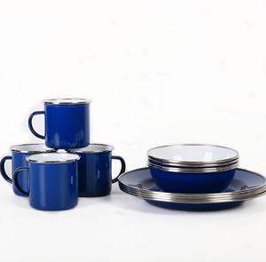 Ensemble d'ustensiles de cuisine et d'assiettes de camping, en émail bleu pur, offre spéciale, - Product Image 1