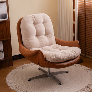 Silla Giratoria con Estructura <span class=keywords><strong>de</strong></span> Cuero y Cojín <span class=keywords><strong>de</strong></span> Lino, Silla <span class=keywords><strong>de</strong></span> Salón Moderna, Cómoda, Acolchada y Elegante para el Hogar - Product Image 1