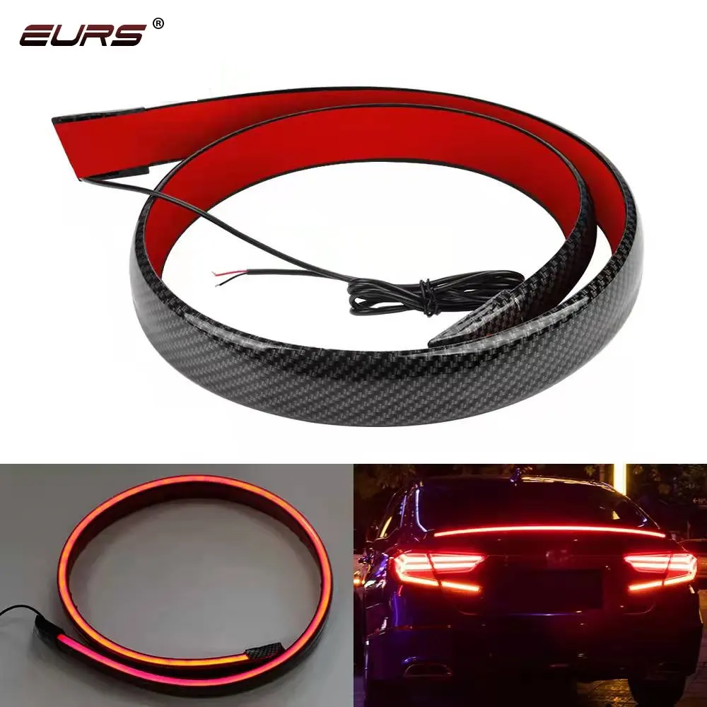 New red RGB external carbon fiber pattern car rear wing LED streamer steering high brake light stop tail light car accessories