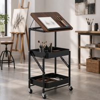 Chariot utilitaire roulant personnalisé ODM avec plateau inclinable imitation bois et panier de rangement en métal grillagé pour la maison, le bureau et les approvisionnements en gros