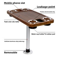 Ensemble de table pour bateau marin avec pièce à piston - 18"x34" - Pied de table amovible pour bateau ponton - 4 porte-gobelets et 2 supports pour téléphone