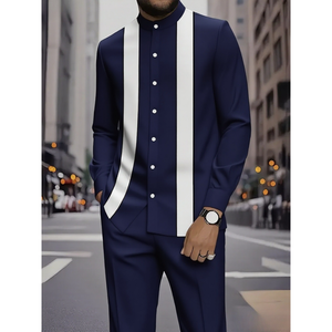 Conjunto de <span class=keywords><strong>Camisa</strong></span> y Pantalones de Manga Larga con Cuello Alto, Estampado Étnico en 3D, Estilo Europeo Americano, Casual y Moderno para Hombre, Nuevo de Fábrica 2026 - Product Image 1