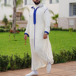 Jubah Pria Muslim Eid Thobe Jubah Panjang Saudi Islami Bergaris Abaya Kaftan Islam Dubai Arab 2026 Musim Panas Maroko Jalabiya Ramadan - Product Image 2