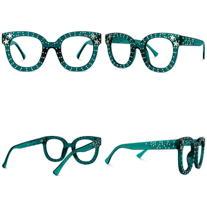Diskon besar grosir bingkai kacamata plastik berlian imitasi bling hitam bening bingkai kacamata desainer optik - Product Image 3