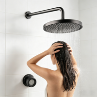 Ensemble de douche murale à effet pluie encastré pour baignoire, en cuivre brossé gris anthracite, avec bouton en cristal, mitigeur monocommande, douche de plafond moderne