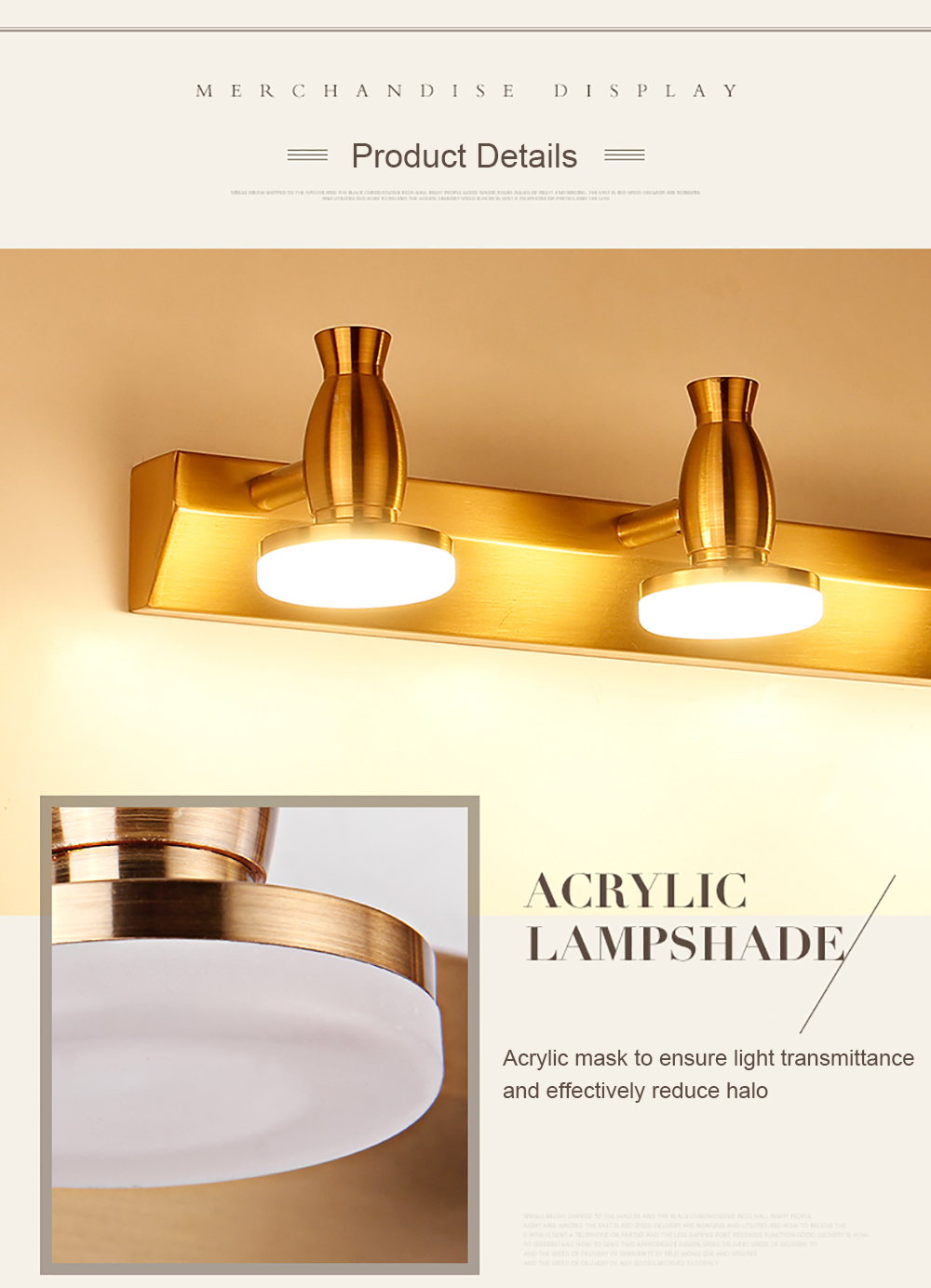 Modern decorative Mirror wall lamp Fixture waterproof gold led bathroom vanity lighting