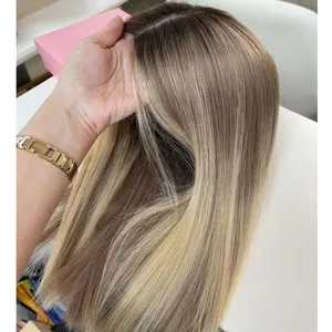 15x18cm Silk Base Toppee Hairpiece Balayage Virgin Clip In Hair 35cm 40cm 45cm Ash Blonde bob Cut Women Human Hair Topper