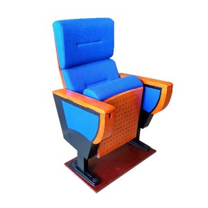 เก้าอี้หอประชุม Qi Sai สีน้ำเงิน หุ้มเบาะ โครงไม้ พร้อมที่วางแขน สำหรับโรงภาพยนตร์ ห้องบรรยาย - Product Image 1