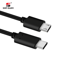 Câble USB-C vers Micro USB en PVC noir 2.0 avec connecteurs nickelés, charge rapide 3A et 480 Mbps pour téléphone portable et ordinateur
