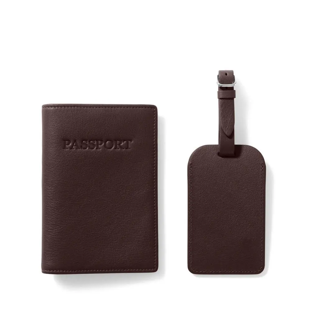 Slim Passport Holder Luggage Tag Travel Gift Set Custom PU Leather Passport Holder Cover
