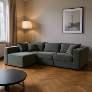 Canapé modulaire en forme de L en velours côtelé de luxe de 104 pouces avec dossier à oreiller et accoudoirs carrés pour un ensemble de meubles de salon moderne - Product Image 2