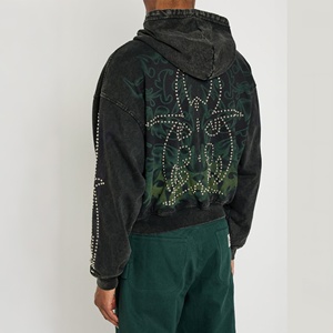 Sudadera con capucha personalizada con cremallera, 100% algodón, con lavado a la piedra, serigrafía, lavado ácido, pedrería, efecto desgastado, efecto descolorido por el sol, estilo vintage y streetwear - Product Image 2