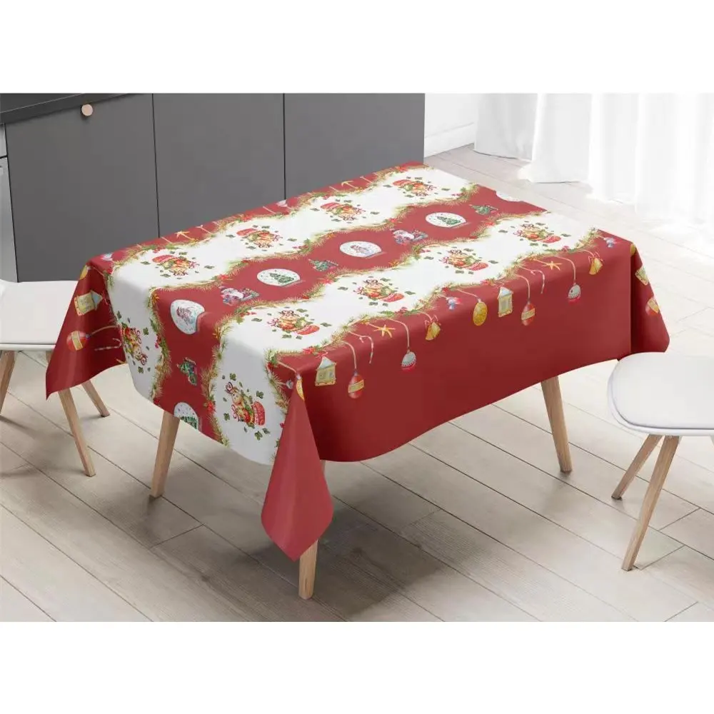 Christmas Table Cloth Home Decoration 100% Polyester Waterproof Fabric Printed Table Cloth