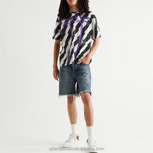 Tùy Chỉnh Người Đàn Ông Của Lỏng Phù Hợp Với T-Shirt 100% Cotton O-Cổ Áo Cổ Áo In Kỹ Thuật Số Với Cây Cọ Và Ngựa Vằn Sọc Thiết Kế - Product Image 4