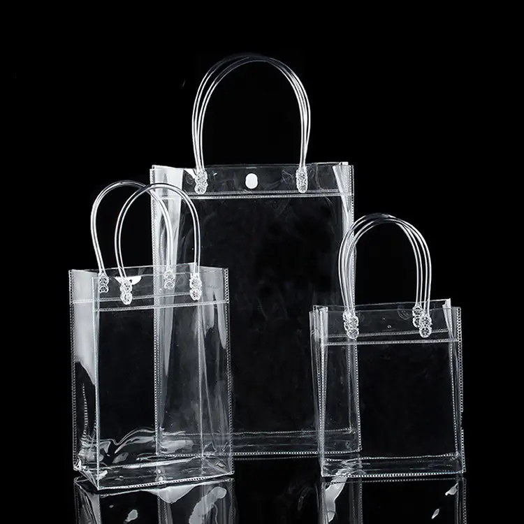 Oem Printing Logo Clear Transparent Waterproof Make Up Packing Custom Plastic Pvc Tote Bag With Handle