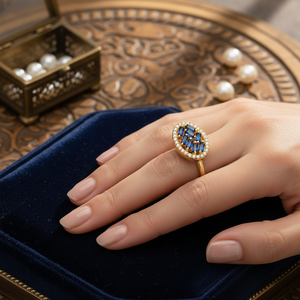 Sapphire <b>CZ</b> Baguette Design Oval Shape Handcrafted Turkish <b>Rings</b> Wholesale Handmade 925 Sterling Silver Jewelry - Product Image 3