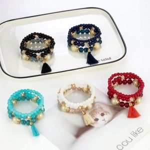 Bohemian Candy-Color Unisex Glass <b>Rope</b> Beaded <b>Bracelet</b> With Natural Stone and Tassel Design High-Appearance B0035 Candy-Color De - Product Image 5