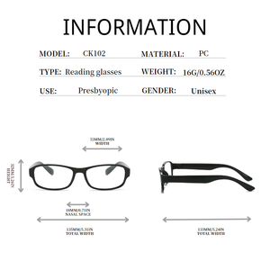 CK102 PC квадратная оправа, Пресбиопия минус 250, оптовая продажа, женские корректирующие очки, гибкие очки для чтения - Product Image 6