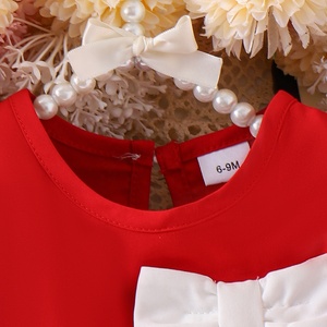Abito da Principessa con Maniche a Sbuffo per Bambine, Decorazione con Fiocco, Elegante Vestito <span class=keywords><strong>Rosso</strong></span> Estivo da Festa per Bambine - Product Image 2