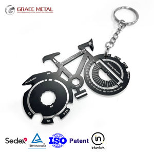 Herramienta de forma de bicicleta personalizable con llavero de <span class=keywords><strong>metal</strong></span> multifunción con diseño de logotipo personalizado - Product Image 1
