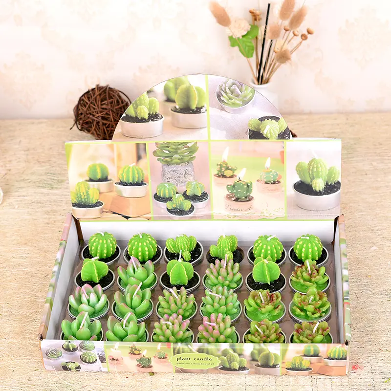 24Pack Creative Kaarsen Vetplant Cactus Rookloze Kaarsen Party Surprise Layout Props In Voorraad Groothandel