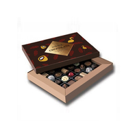 Boîtes cadeaux en papier rigide de luxe pour chocolats truffés, avec logo personnalisé en relief, fabrication artisanale, séparateurs, noir, bonbon
