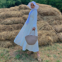 Vêtements ethniques de prière islamique de qualité supérieure, dubaï, Ramadan musulman arabe rayé suisse blanc lâche Abaya Hijab Robe