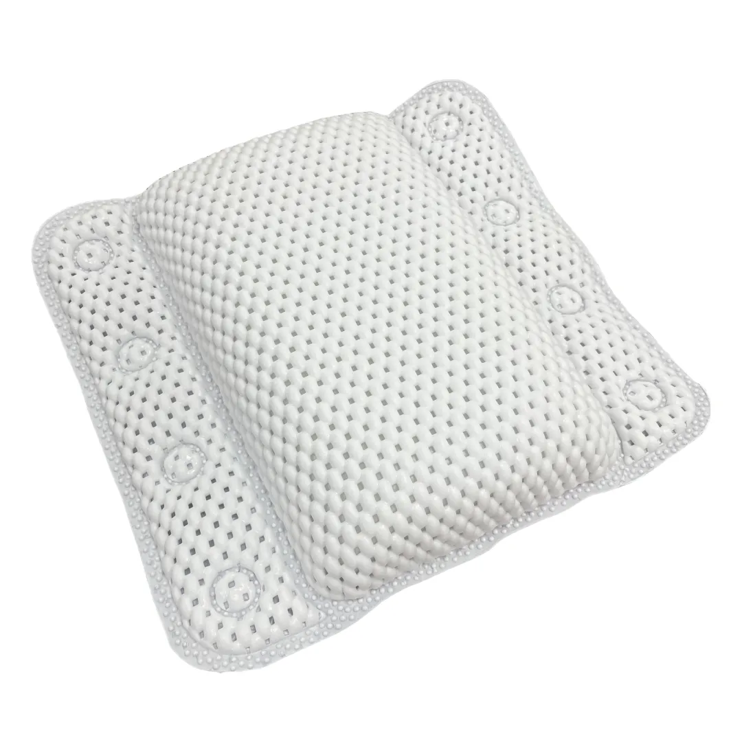 Wholesale PVC foam white spa non slip bath pillow for neck with suction cups