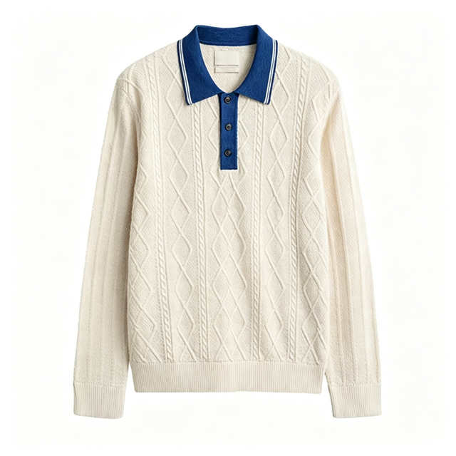 New Arrival Fashion Long Sleeve Knitted Men's Sweater Cable Knit Polo Sweater Knitwear with Button