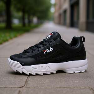 รองเท้าลำลองหุ้มข้อสูง Fila Disruptor II สำหรับผู้ชาย สีดำ หน้าผ้าตาข่าย ปิดเชือก ยางพื้นรองเท้าด้านนอก พื้นรองเท้าชั้นกลาง EVA เหมาะกับทุกฤดู สไตล์เดินเล่น - Product Image 2