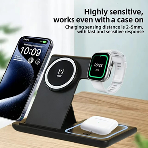 Estación de Carga Inalámbrica Rápida, Soporte Magnético para Teléfono, <span class=keywords><strong>Cargador</strong></span> Inalámbrico Plegable Portátil de 15W para <span class=keywords><strong>Samsung</strong></span>, <span class=keywords><strong>Cargador</strong></span> <span class=keywords><strong>3</strong></span> <span class=keywords><strong>en</strong></span> <span class=keywords><strong>1</strong></span> de ABS - Product Image 4