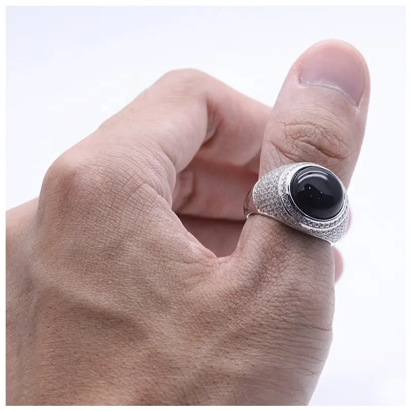 Simple Men's Silver Ring 925 Sterling Silver cincin perak onyx hitam Fine Jewelry Ring